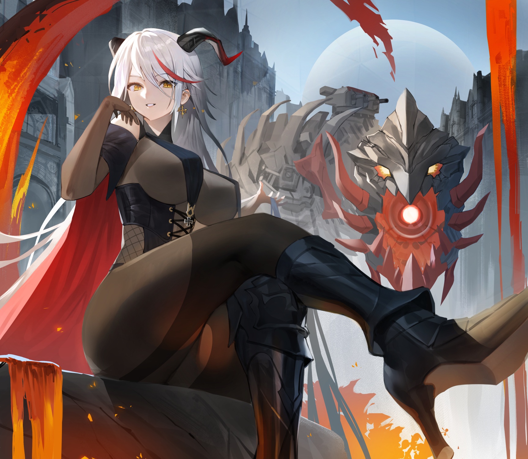 Hood James X Azur Lane Aegir Azur Lane Bodysuit Heels Horns Mecha Yande Re